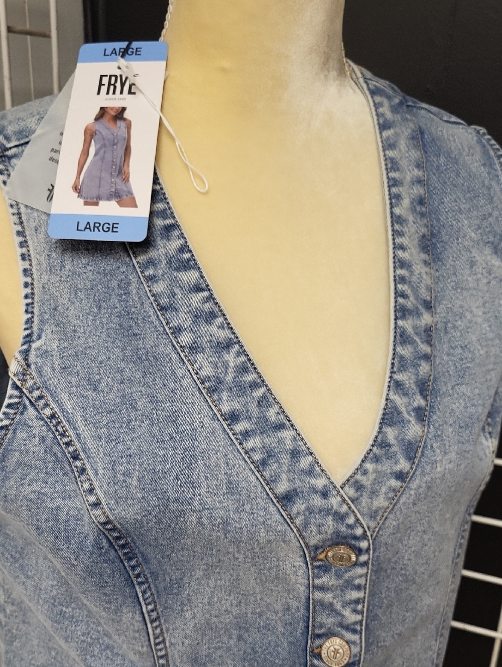 NWT Frye Light Blue Washed Denim Button-Front DRESS, SIZE L